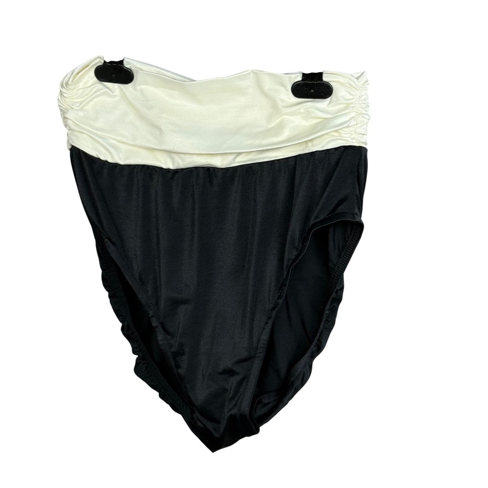 80's Vtg ILGWU Swim Bottoms‎ Women 12 Black White Nylon High Waisted Ruched USA
